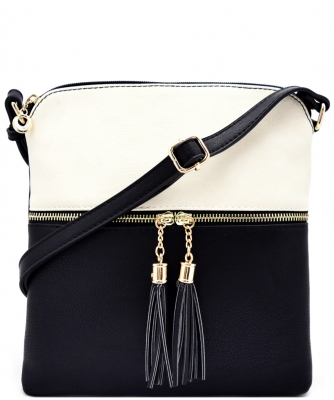 Tassel Accent Messenger Bag LP062 WHITE/BLACK